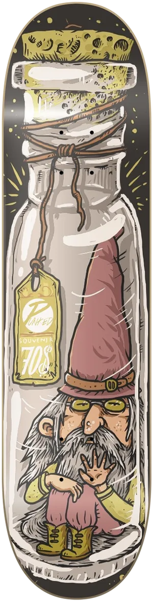 Gnomeina Bottle Skateboard Deck Art PNG Image