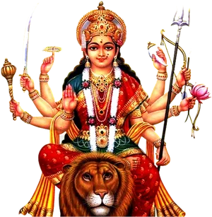 Goddess Durga Multi Armed Deityon Lion PNG Image