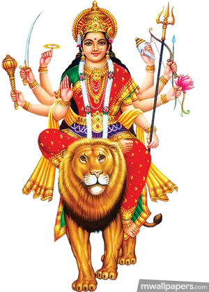 Goddess Durga Seatedon Lion PNG Image