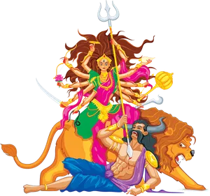 Goddess Durga Victory Over Mahishasura PNG Image