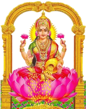 Goddess_ Lakshmi_on_ Lotus_ Flower PNG Image