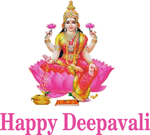 Goddess_ Lakshmi_ On_ Lotus_ Happy_ Deepavali PNG Image