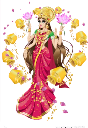 Goddess_ Lakshmi_with_ Lotuses_and_ Golden_ Pots PNG Image