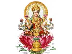 Goddess Lakshmion Lotus PNG Image