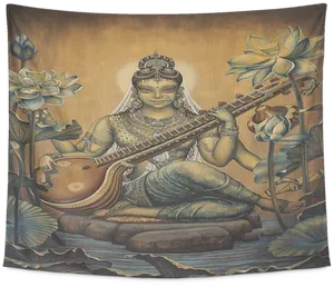 Goddess Saraswati Artistic Depiction PNG Image