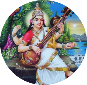 Goddess_ Saraswati_ Artwork PNG Image