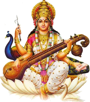 Goddess_ Saraswati_ Illustration PNG Image