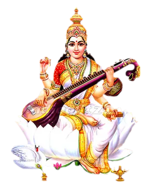 Goddess_ Saraswati_ Seated_on_ Lotus PNG Image