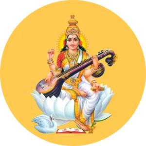 Goddess Saraswati Seatedon Lotus PNG Image