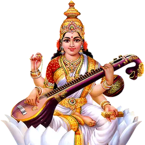 Goddess Saraswati Seatedon Lotus PNG Image