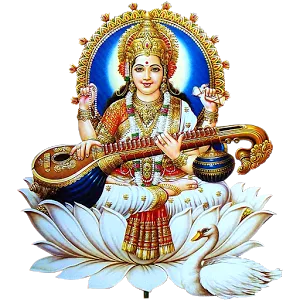 Goddess Saraswati Seatedon Lotus PNG Image