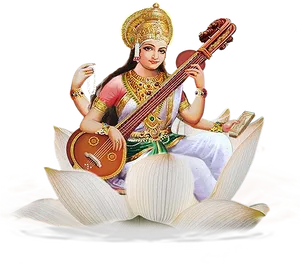 Goddess Saraswati Seatedon Lotus PNG Image