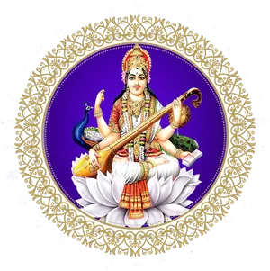 Goddess Saraswati Traditional Art PNG Image