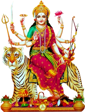 Goddess_with_ Four_ Arms_and_ Tiger PNG Image