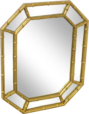 Gold Bamboo Style Octagonal Mirror Frame PNG Image