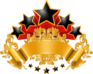 Gold Banner With Stars Emblem PNG Image