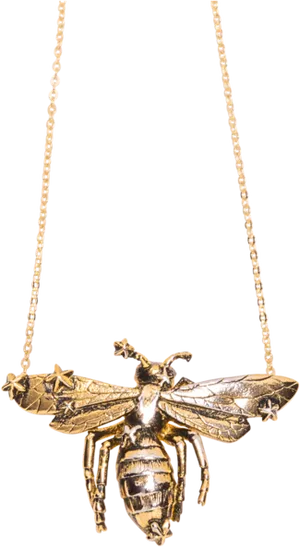 Gold Bee Pendant Chain Necklace PNG Image