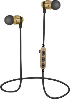 Gold Black Wired Earbudswith Inline Control PNG Image