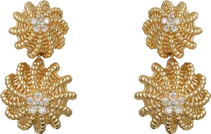 Gold Diamond Floral Earrings Design PNG Image