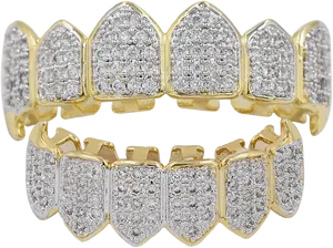 Gold Diamond Grillz Dental Jewelry PNG Image