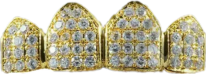 Gold Diamond Grillz Teeth PNG Image