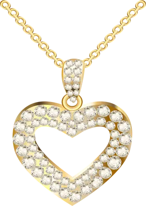 Gold Diamond Heart Pendant PNG Image