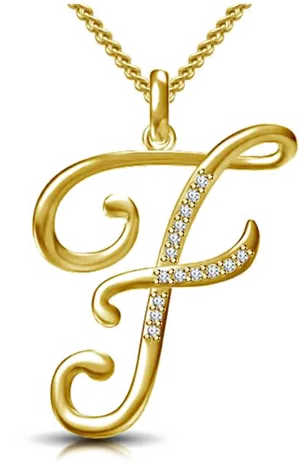 Gold Diamond Letter F Pendant PNG Image