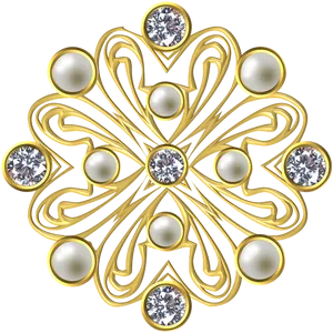 Gold Diamond Pearl Ornamental Design PNG Image