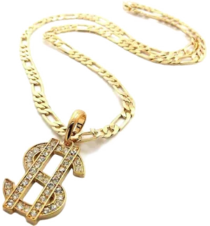 Gold Dollar Sign Pendant Chain PNG Image