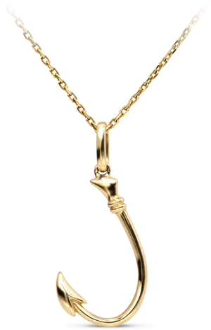 Gold Fishhook Pendant Necklace PNG Image