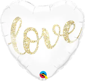 Gold Glitter Love Heart Balloon PNG Image