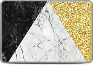 Gold Glitter Marble Laptop Cover PNG Image