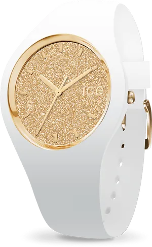 Gold Glitter Watch White Strap PNG Image