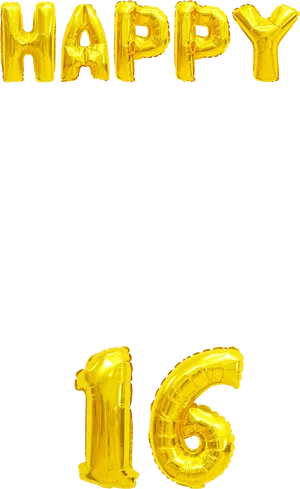 Gold Happy16 Balloons PNG Image