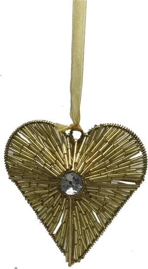 Gold Heart Ornamentwith Crystal Center PNG Image