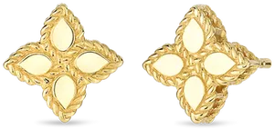 Gold Leaf Design Stud Earrings PNG Image