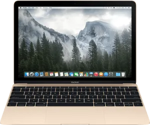 Gold Mac Book Front View PNG Image