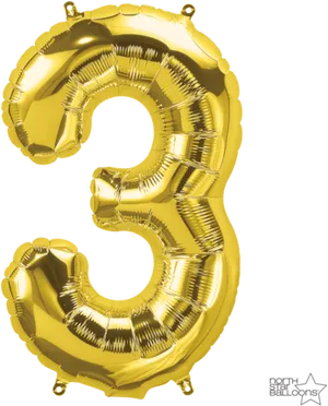 Gold Number3 Balloon PNG Image