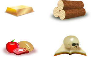 Gold Wood Food Book Skull Icons PNG Image