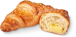 Golden Almond Croissant Half Cut PNG Image