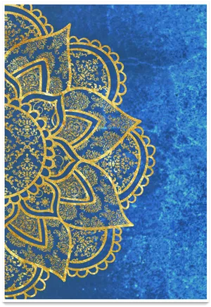 Golden Arabesque Patternon Blue Background PNG Image