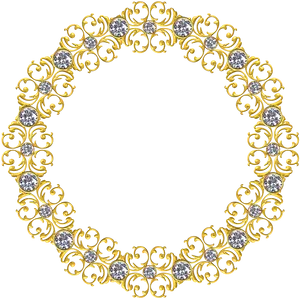 Golden Baroque Diamond Round Frame PNG Image