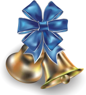 Golden Bellswith Blue Ribbon PNG Image