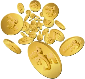 Golden Big Fish Coins PNG Image