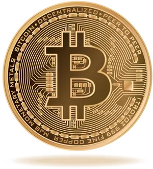 Golden Bitcoin Coin PNG Image