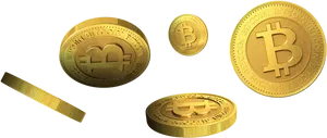 Golden Bitcoin Coins Floating PNG Image