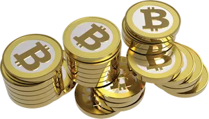 Golden Bitcoin Stacks3 D Rendering PNG Image