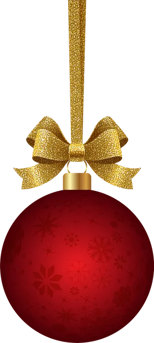 Golden Bow Red Christmas Ball PNG Image