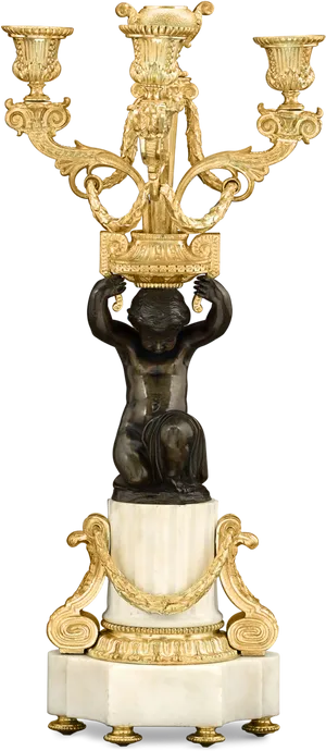 Golden Candelabrumwith Figurine Support PNG Image