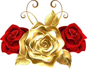 Golden Center Red Roses Artwork PNG Image